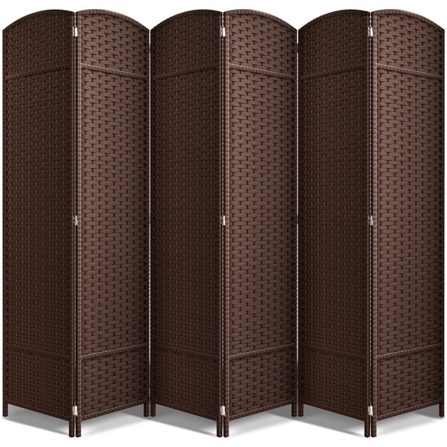 Sorbus 6 Panel Room Divider, a tall, extra wide privacy partition screen with double-hinged mesh hand-woven panels in a rich brown finish. Measuring 6 ft., this foldable and portable divider is ideal for creating room separation, privacy walls, or outdoor partitions in home, office, or patio spaces.