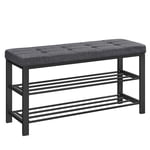 SONGMICS Shoe Bench, 3-Tier Shoe Rack for Entryway, 12.2 x 39.4 x 19.3 Inches, Dark Gray and Black ULBS579B33