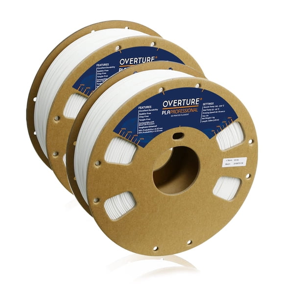 OVERTURE PLA Plus (PLA+) Filament 1.75mm PLA Professional Toughness Enhanced PLA Roll Cardboard Spool Premium PLA 2kg(4.4lbs) Dimensional Accuracy 99% Probability +/- 0.03mm (White 2-Pack)
