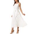 thumbnail image 3 of INSPIRE CHIC Robe de Cocktail Plissée Sans Manches à Encolure Licou avec Ceinture, Ligne A, Blanche, TG pour Femme, 3 of 4