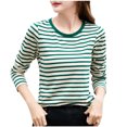 thumbnail image 1 of Timegard Hauts d'Automne pour Femmes à Rayures à Manches Longues T-Shirts Basiques Décontractés Ajustés Confortables à Col Rond, 1 of 3