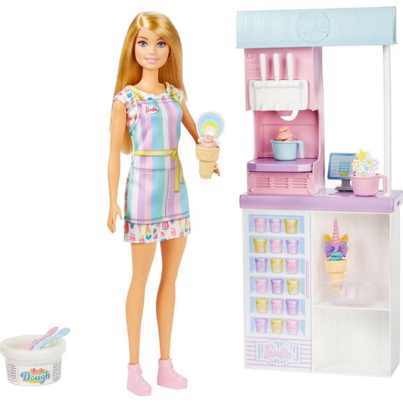 Barbie Careers Ice Cream Shop Playset with Blonde Doll, Ice Cream Machine, Molds, Dough, Accessories