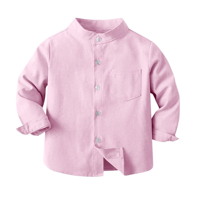 Besolor Toddler Baby Boys Button down Shirt Kids Long Sleeve Solid Color Stand Collar Fall Spring Dress Tops
