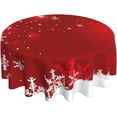 thumbnail image 1 of Christmas Tablecloth Round 60 x 60 Inch Christmas Red Round Table Cloth Polyester Fabric Xmas Winter White Red Snowflake Table Cover for Kitchen Party Picnic Outdoor Decor, 1 of 6