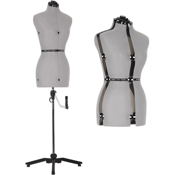 FDW Mannequin pour Femme, Forme de Robe, Mannequin de Couture, Ajustement du Torse au Mannequin, Longueur à la Taille et aux Hanches et au Cou et au Dos, avec Support de Base Trépied pour la Couture, Présentation de Vêtements (Gris, 38,6-63,2 Pouces)