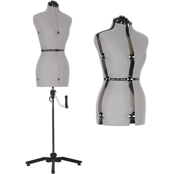 FDW Mannequin pour Femme, Forme de Robe, Mannequin de Couture, Ajustement du Torse au Mannequin, Longueur à la Taille et aux Hanches et au Cou et au Dos, avec Support de Base Trépied pour la Couture, Présentation de Vêtements (Gris, 38,6-63,2 Pouces)