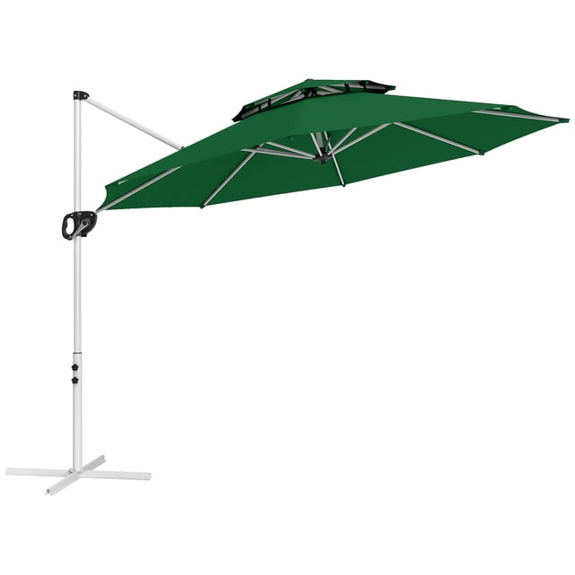 Outsunny Parasol Déporté de Patio, Parasol Décentré à Double Toit, Vert Foncé