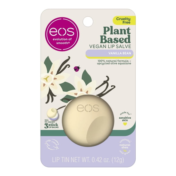 Eos Baume à Lèvres Végétal Végan - Formule à la Gousse de Vanille Faite avec du Squalane d'Olive Upcyclé Baume à Lèvres Sans Cruauté 0,42 Oz