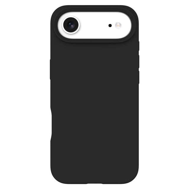 Blu Element Silicone MagSafe Case Black for iPhone Air featuring a slim, matte black silicone exterior with raised edges around the camera and screen for protection, a soft microfibre interior to prevent scratches, and MagSafe compatibility for wireless charging.