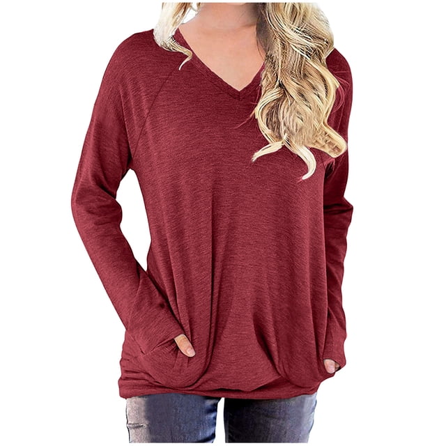 zanvin T-Shirts Surdimensionnés Chemises pour Femmes Unies Chandails d'Entraînement Décontractés Basiques Chandail à Manches Longues Classique Col Rond Hauts