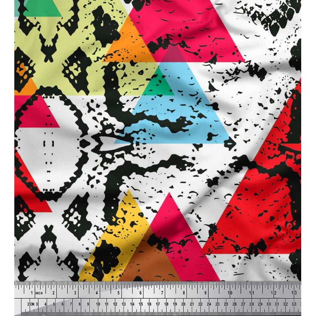 Soimoi Moss Georgette Fabric Animal Skin & Triangle Geometric Print Fabric by the Yard 42 Inch Wide