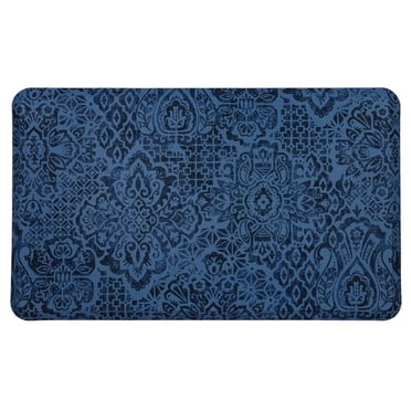 Damask Nouveau Blue Polyester Kitchen Mat 18x30