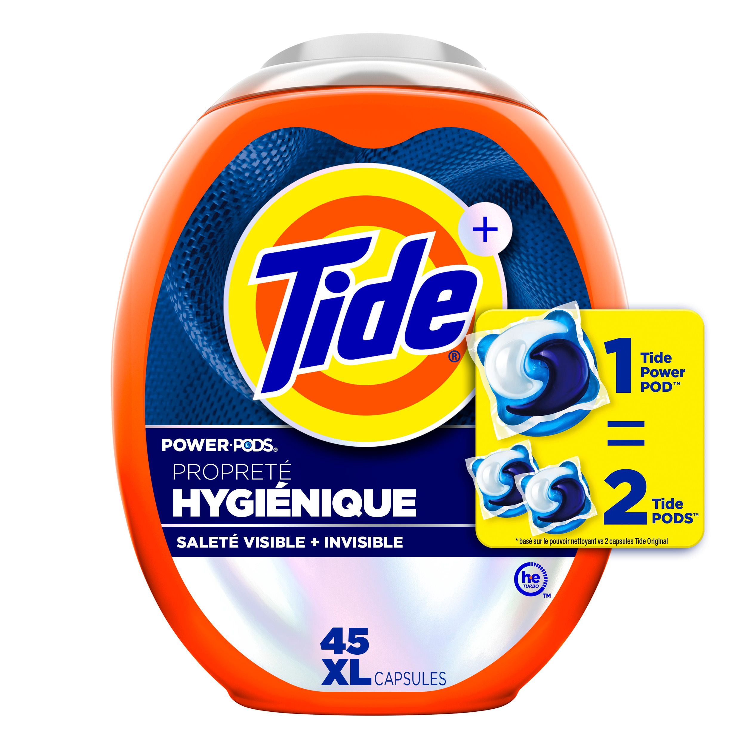 Tide Propreté Hygiénique Power PODS Capsules de Détergent à Lessive, Parfum Original, Élimine la Saleté Visible et Invisible, Capsules de Savon à Lessive Détergent, 45 Unités
