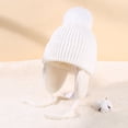 thumbnail image 4 of CNKOO Children Winter Hat Thick Solid Color Head Ear Protection Plush Ball Decor Lace Up Windproof Elastic Cold Resistant Unisex Baby Cap Beanie Winter Accessories, 4 of 10