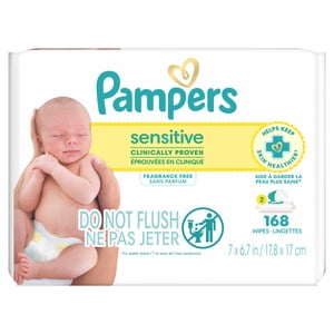 Baby Wipes Pampers Sensitive, Clinically Proven, Fragrance Free, Water Based, Hypoallergenic Baby Wipes, 168 Baby Wipes Total (2X Flip-Top Packs)