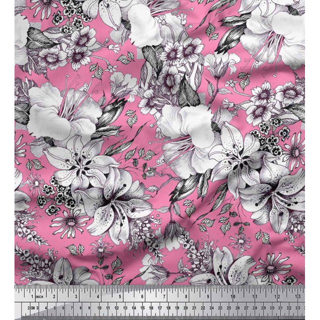 Soimoi Rayon Fabric Leaves & Flower Floral Print Fabric by Yard 56 Inch Wide