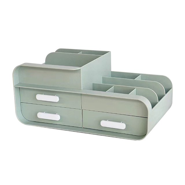 Desktop Cosmetic Storage Box With Holder Organization Mounting Drawers Makeup Case Dustproof Plastic Multifunctional Household Skincare Holder Green