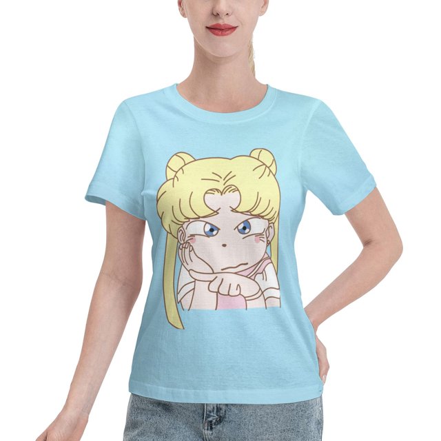 Women's Basic Short Sleeve T-Shirt Sailor Moon Q Edition Tsukiha