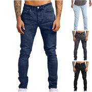 AnuYalue Big and Tall Jeans for Men Regular Fit Tapered Leg Skinny Pants Solid Color Slim-Fit Stretch Jeans Black 5XL