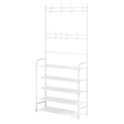 Entryway Shoe Rack with Coat Rack, 5 Layer Shoe Organizer for Bedroom Dormitory, Non Woven Fabric and Steel Tube, Sturdy and Waterproof Shoe Stand with Hooks