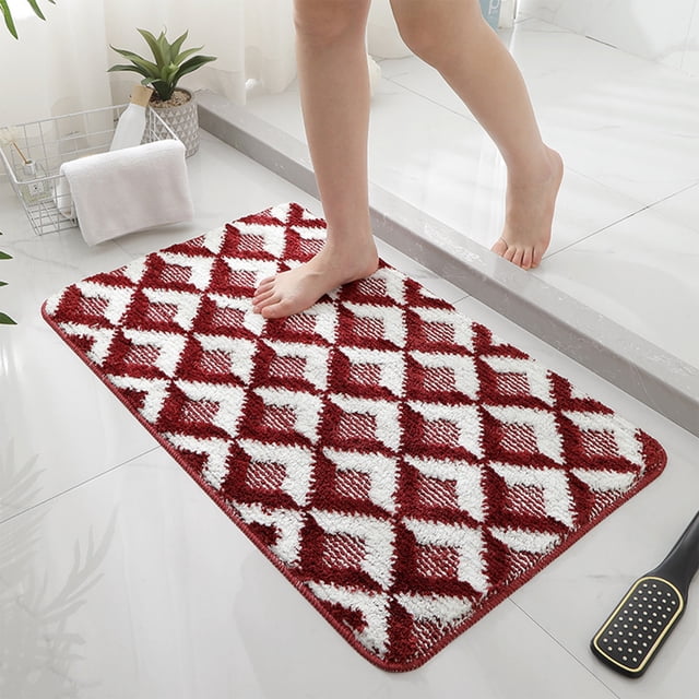 Meitianfacai Bath Mat Floor Rugs, Bathroom Water-Absorbing Mat Machine-Woven Carpet For Secure Grip Bedroom Entryway Rug Non-Slip Doorstep Foot Mat Non-slip Padding,Red