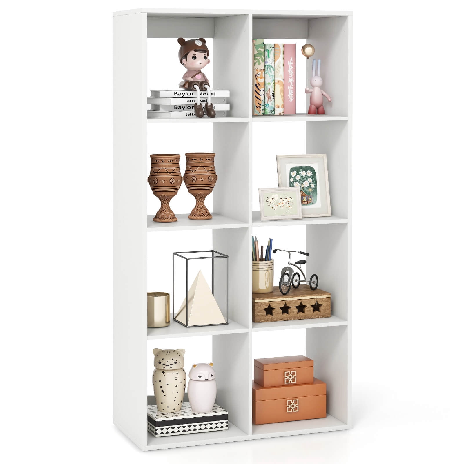 Costway 8-Cube Open Bookshelf with Anti-tip Kits Home Modern Style Storage Shelf for Study White