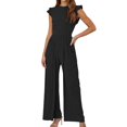 thumbnail image 1 of TrendOFT Womens Jumpsuits Dressy Summer Casual Knit Ruffle Cap Sleeve Solid Sleevelss Crew Neck Rib Womens Rompers One Piece Overalls Black S, 1 of 5