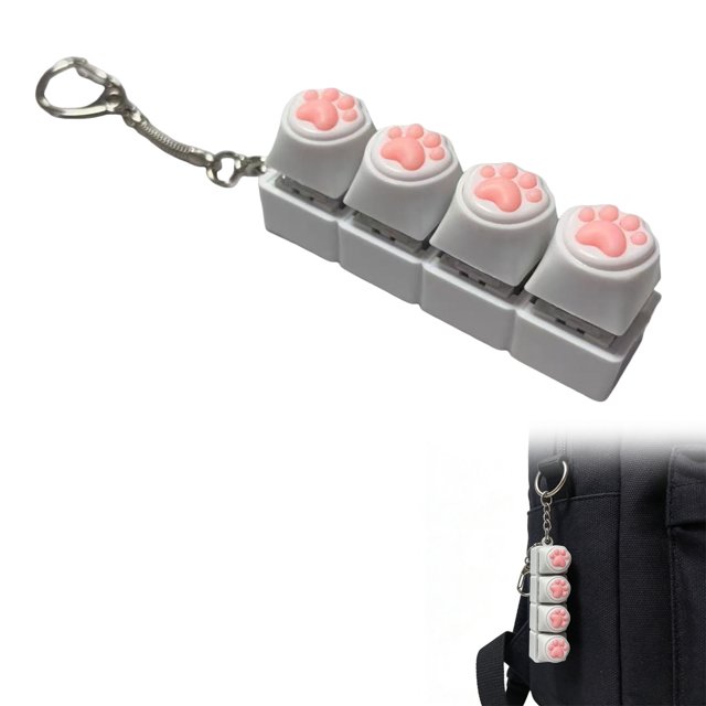 LAMDAWE 1PCS Cute Catpaw ClickyKeyboard FidgetToy Keychain,Light Up and No Light Keyboard Toys Novelty Stress Reliefing SensoryToys Anxiety Keyboard Keychain Gift forOffice School Travel