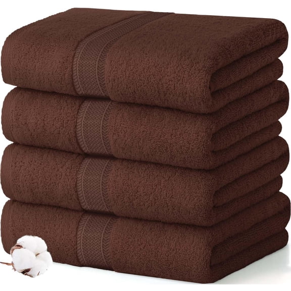 Canadian Linen Serviettes de Bain Everest de Luxe, 26”x52” 500 G/m2, Lot de 4, 100 % Coton Éponge Doux et Absorbant de Qualité Supérieure, Ensemble de Serviettes de Douche Moelleuses à Séchage Rapide pour la Maison, la Salle de Bain, l'Hôtel, le Spa, le Salon, la Piscine, Brun