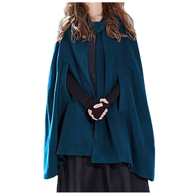 Baikeli Womens Cape Hooded Cardigans Fahsion Cloak Long Poncho Solid Color Open Front Outwear Plus Size Winter Coat