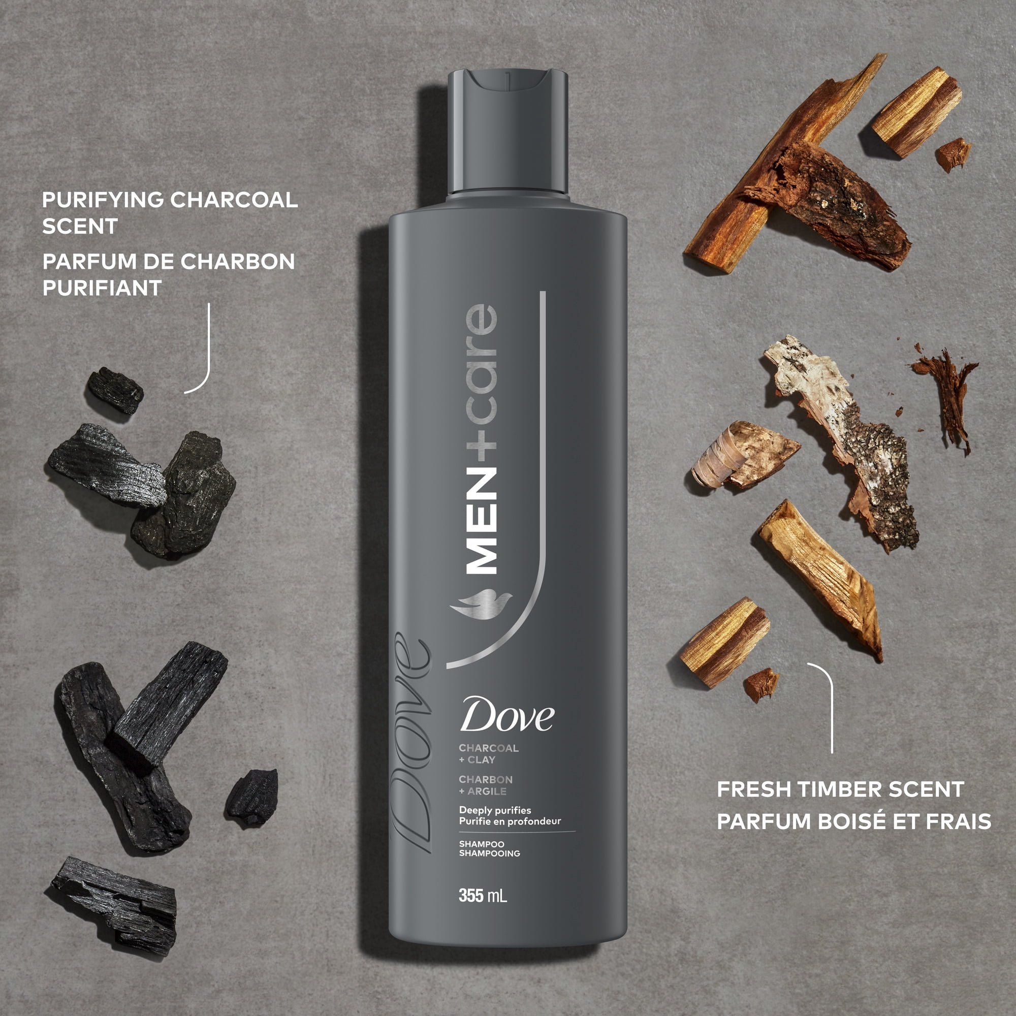 Dove Men+Care Shampooing Charbon + Argile Purifie en Profondeur, 355 ml