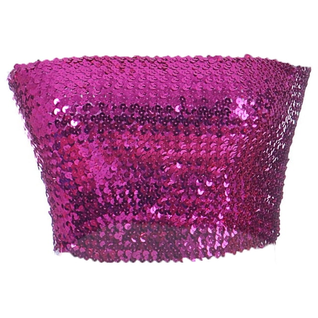 Haut Tube Bandeau Court Sans Bretelles Extensible pour Femmes à Paillettes Brillantes pour Fête