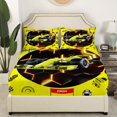 thumbnail image 2 of YST Yellow Race Car Fitted Sheet Queen Neon Honeycomb Racing Car Games Bed Sheets For Kids Boys Teen,Racing Helmet Wheel Checkered Flag Bedding Set Soft Breathable Bed Sheet, 2 of 4