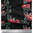 thumbnail image 3 of Soimoi Black Velvet Fabric Leaves & Peony Floral Printed Fabric 1 Yard 60 Inch Wide, 3 of 3