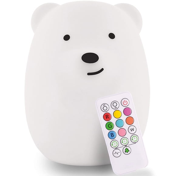LumiPet Ourson Veilleuse Jumbo pour Enfants, Mignonne Veilleuse de Chambre de Bébé, Tout-Petit, Lampe DEL en Silicone, Télécommandée, Batterie Rechargeable USB, 9 Couleurs Disponibles, Minuterie Arrêt Automatique