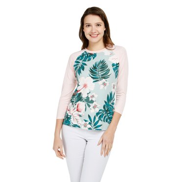 Hawaii Hangover T-Shirt Hawaïen Extensible pour Femme à Manches 3/4, Col Ras du Cou, Vert Menthe Forêt m