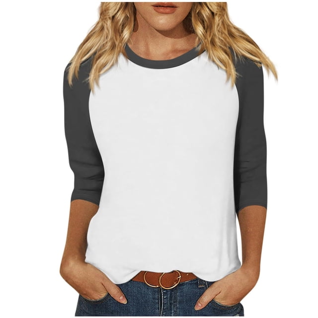 FNFYFH Liquidation Walmart + Offres de la Semaine T-Shirts de Baseball à Manches 3/4 pour Femmes 2025 Été Décontracté Col Rond Chandail Athlétique Manches Raglan Hauts Légers Blouses à Empiècements