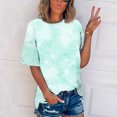 thumbnail image 2 of Pompotops T-shirt Imprimé pour Femme, Manches Courtes, Blouse à Col Rond, Hauts Décontractés, Liquidation, 2 of 5