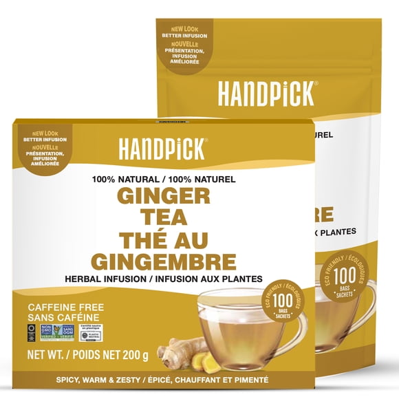 HANDPICK Ginger Tea Bags (100 Count), Caffeine Free, Non-GMO