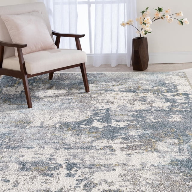 Tapis tissé crème et bleu Valoria
