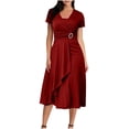 thumbnail image 2 of UPPADA Liquidation d'Économies d'Été 2024 Robes Grande Taille pour Femmes Pulpeuses Robe d'Invitée de Mariage Manches Courtes Col en V Robes de Cocktail Robe à Étages Fluide avec Ceinture Robes de Bureau pour Femmes, 2 of 6