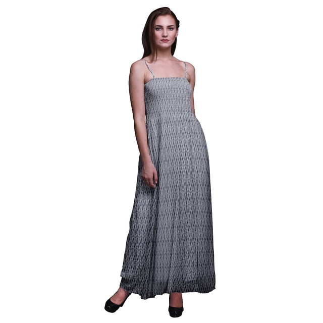 Bimba Robe à Bretelles Spaghetti Fluide Smockée Imprimée pour Femmes à Feuilles de Monstera Bimba - X-Grand