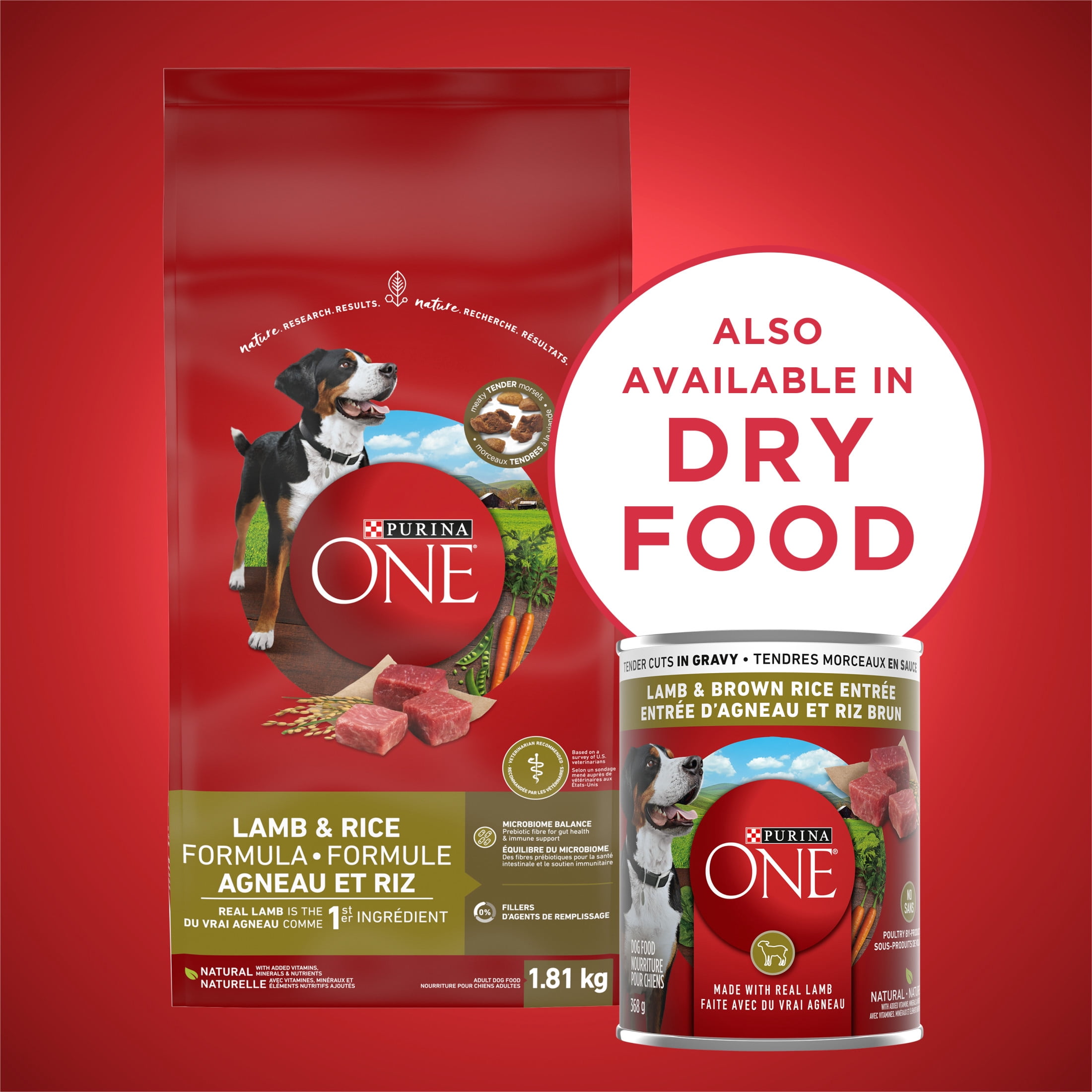 Purina ONE Tendres Morceaux en Sauce Entrée d'Agneau et Riz Brun, Nourriture Humide pour Chiens 368 g