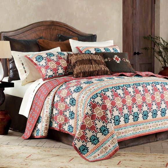 H HIEND ACCENTS Paseo Road Phoenix 3 Piece Quilt Set with Pillow Shams, Super Queen Size, Cotton Reversible Luxury Bedding, Aztec Southwestern Rustic Style Bed Set, 1 Quilt and 2 Pillowcases