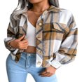 thumbnail image 1 of EIMELI Women Plaid Wool Jacket  Adults Button-down Color Block Lantern Sleeve Lapel Cardigan, 1 of 7
