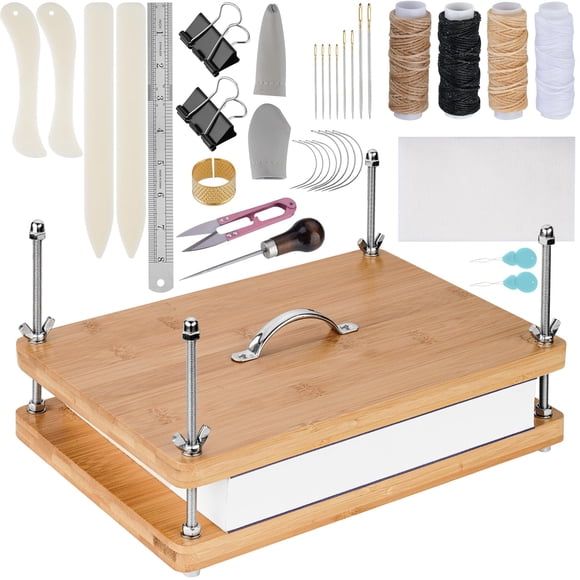 NiHome 35 PCS Book Press Binding Kit for Notebooks, Lesson Plans, Document Organization - Compact Bamboo Bookbinding Tools, Book Binding Supplies with Portable Handle for