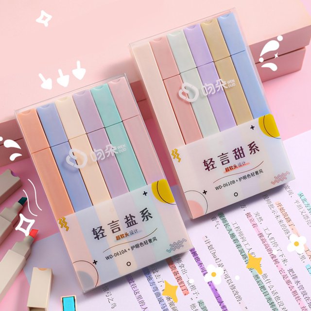 YAOMOBB Soft Nib Highlighter Pastel Highlighters Set Soft Nib Fluorescent Colors Square Barrel Student Stationery