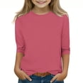 thumbnail image 2 of MeetoTime T-shirt pour Enfants Couleur Unie Manches 3/4 Col Rond pour Garçons Filles 3-12 Ans, 2 of 5