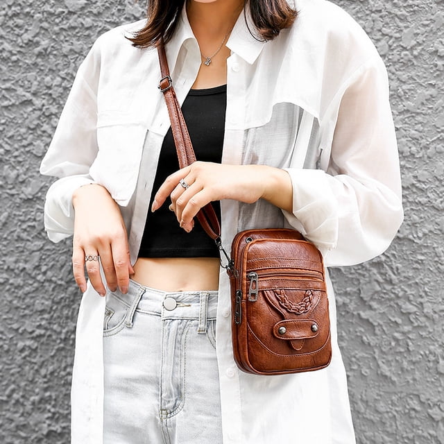 TopLLC Retro Shoulder Bag Mini Small Bag Multi-compartment Large Screen Cell Phone Bag Women' Cell Phone Bag Coin Purse