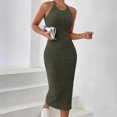 thumbnail image 2 of Oksale Robes Moulantes pour Femmes Sans Manches Côtelées Robe Maxi Ajustée Douce Extensible Confortable Col Ras du Cou Dos Nu Robes d'Été pour Fête de Vacances Vert P, 2 of 10